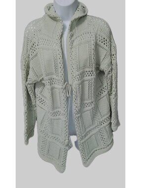 Willow Root Hooded Cardigan  Sweater S Crochet Women Bohemian Cozy Light Green